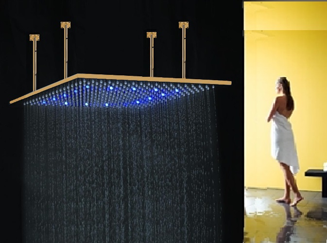 24 Inch Gold Square Multi Color LED Rain Shower Head
